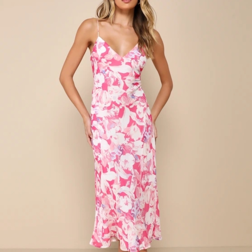 Lulu's Pink Floral Midi Dress